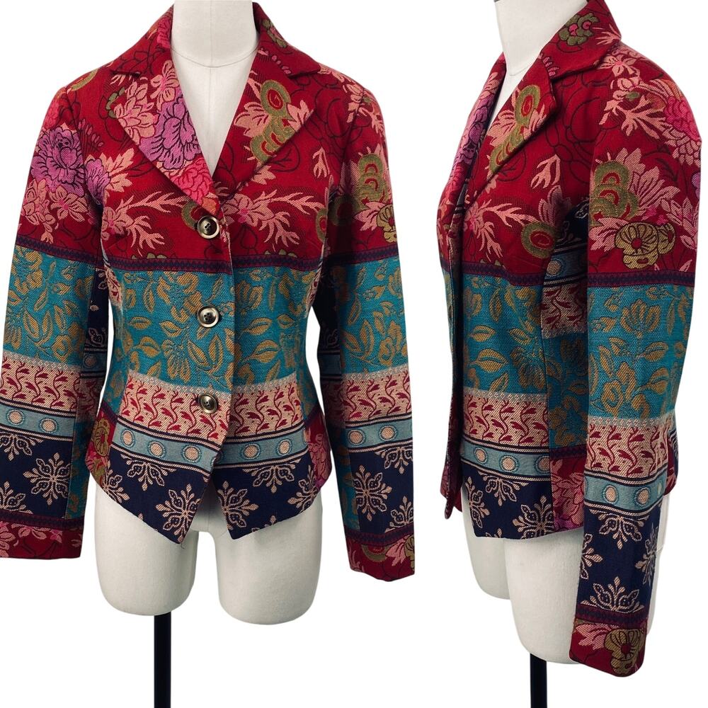 Coldwater Creek Tapestry Pattern Blazer Jacket Mixed Floral Print Brocade 6